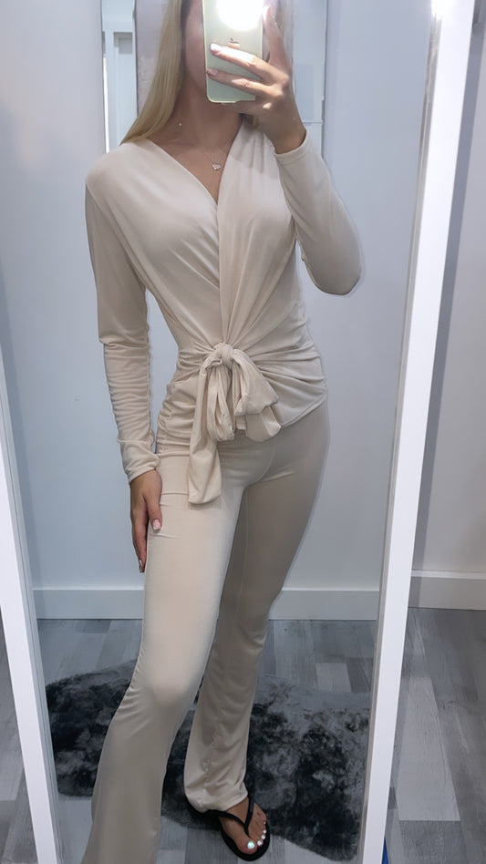 Beige Silky Tie Co Ord