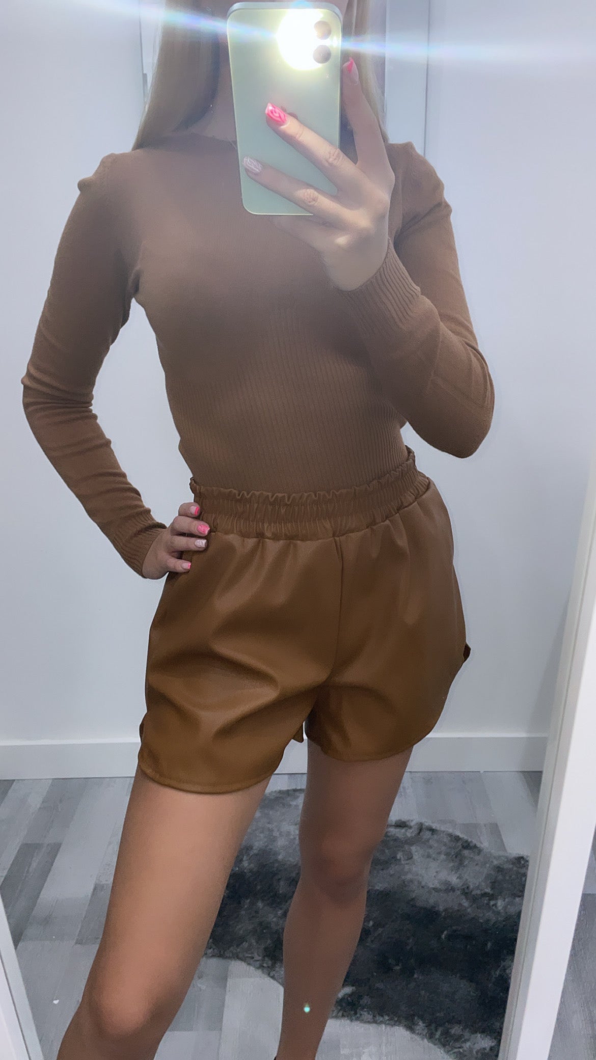 Brown Leather Look Shorts